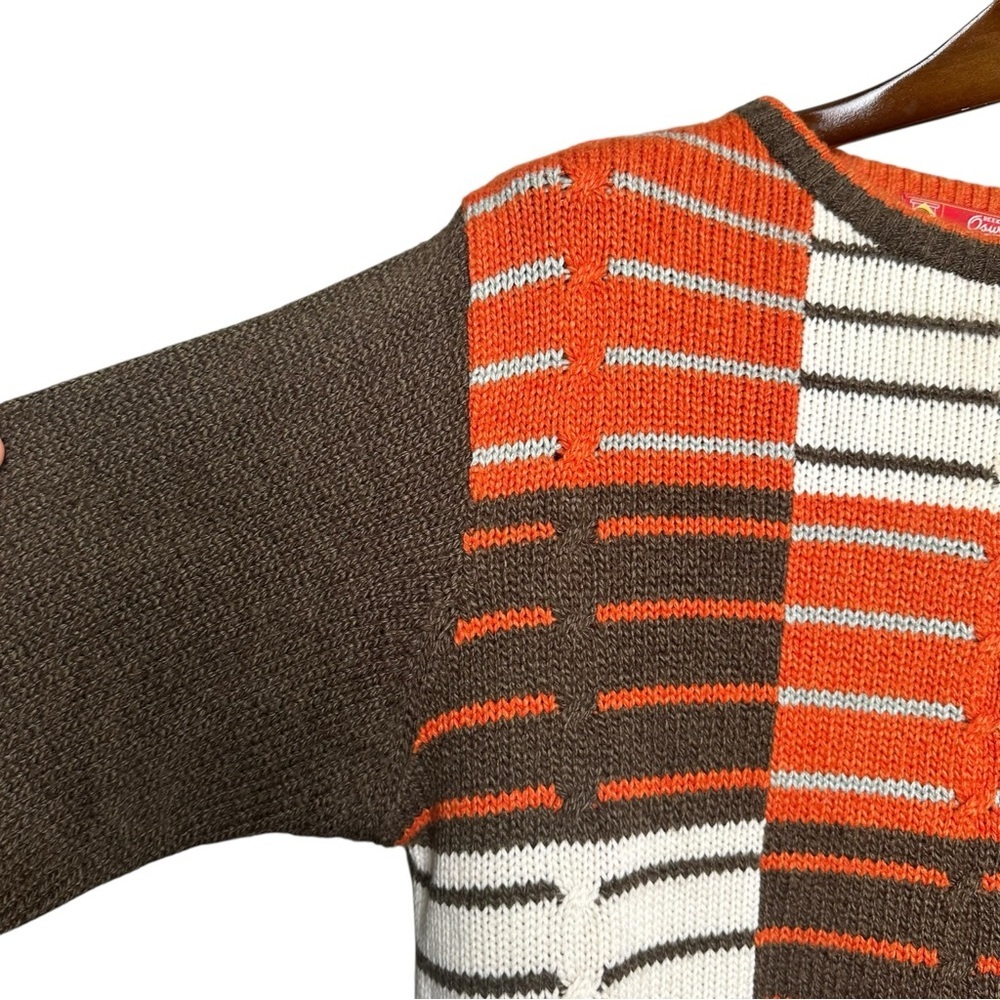 Deekay Oswal Men's Small Knit Sweater Color Block Geometric Stripes Orange - Picture 8 of 12